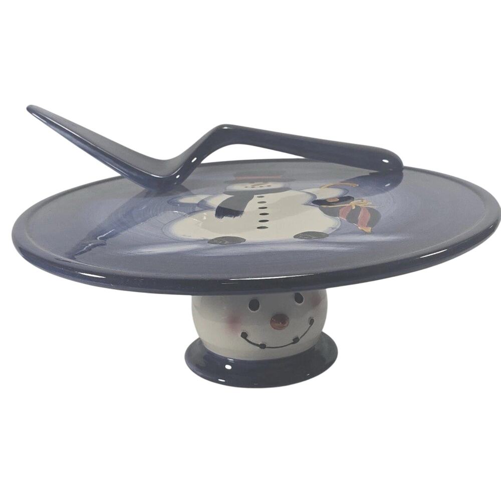 Ceramic SnowMan Cake Plate And Server- Table Tops Unlimited‎ - Hand Painted NIB